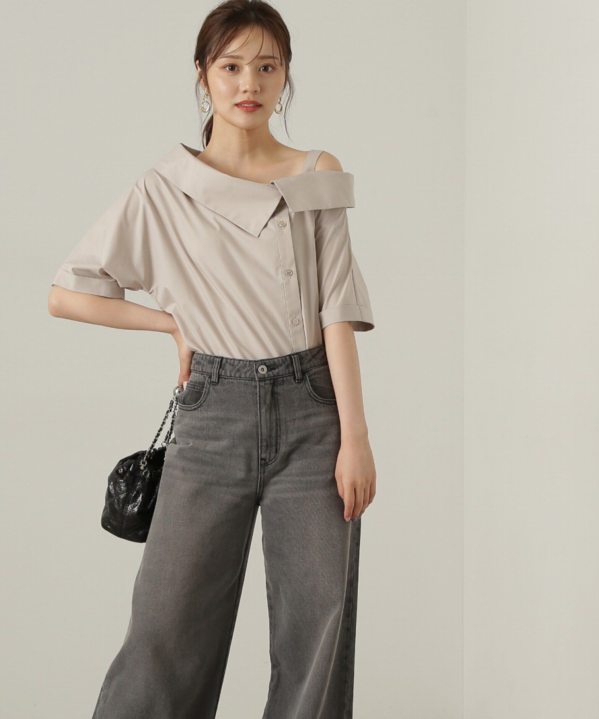 PROPORTION BODY DRESSING「アシンメトリー5分袖シャツブラウス24AW」|シャツ・ブラウス|