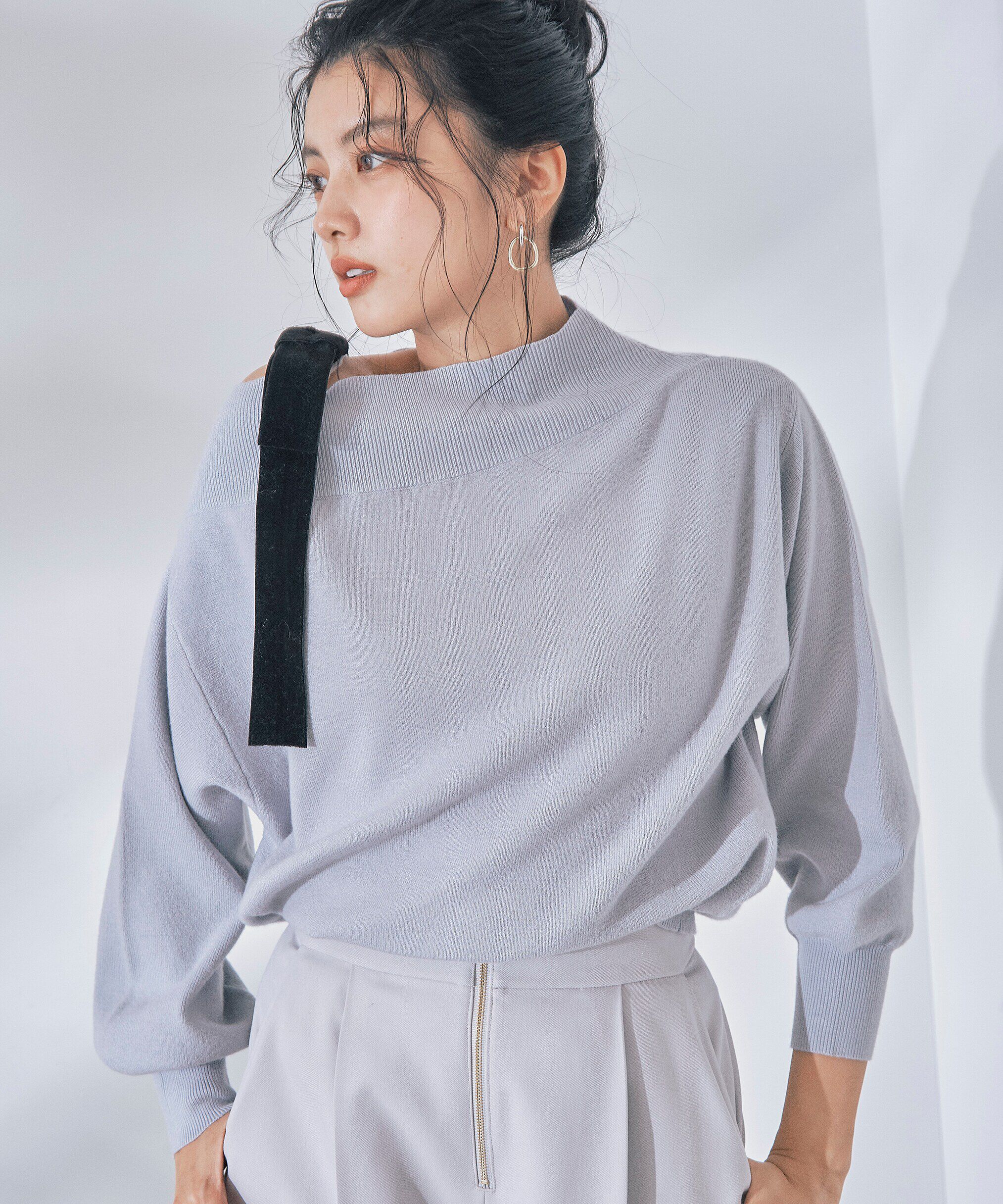 PROPORTION BODY DRESSING「ベロアリボン付きニット」|ニット・セーター|ライトブルー&times;