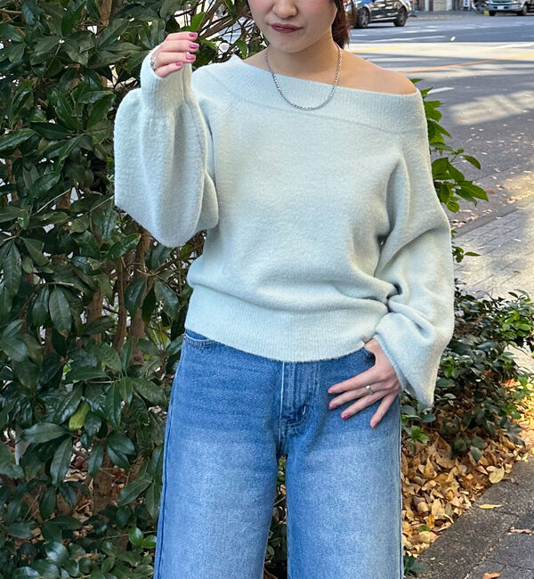 archives「ラメマシュマロオフショルニットプルオーバー」|ニット・セーター|GREEN