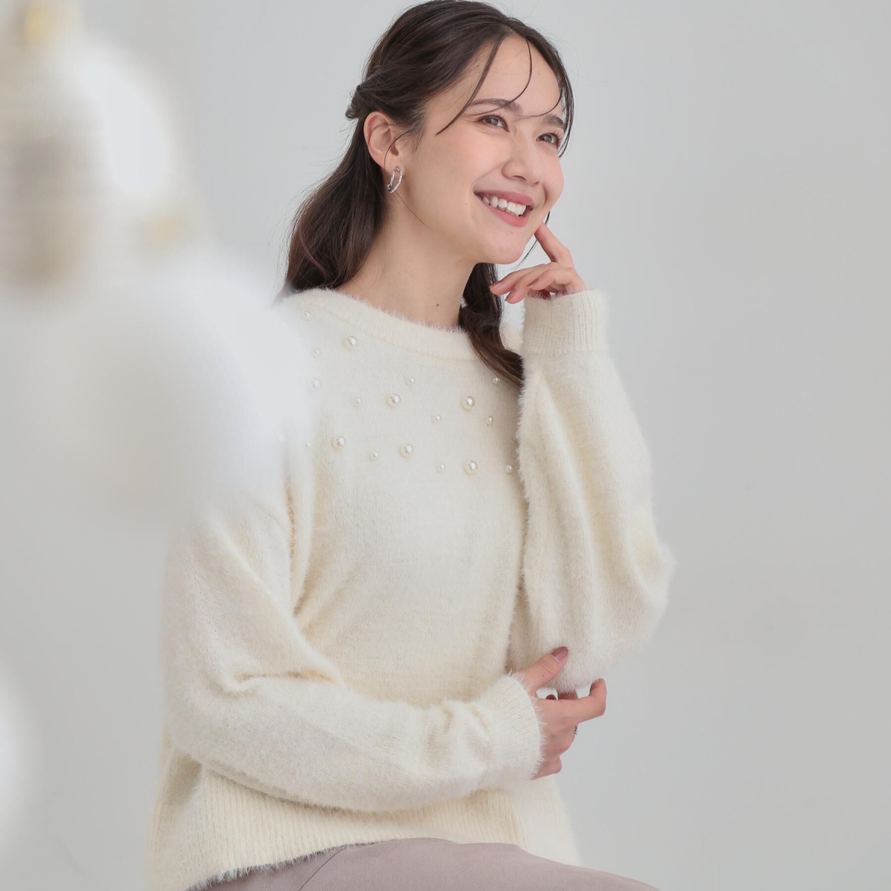 SHOO･LA･RUE「大人きらめく ふわふわパール調ニット」|ニット・セーター|