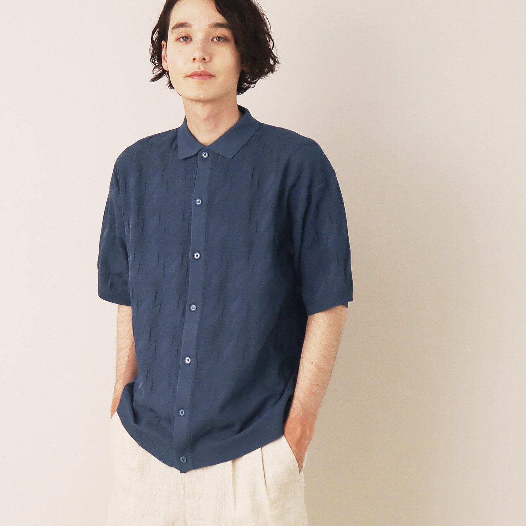 Dessin「柄編みニットシャツ」|シャツ・ブラウス|ﾌﾞﾙｰ(093)