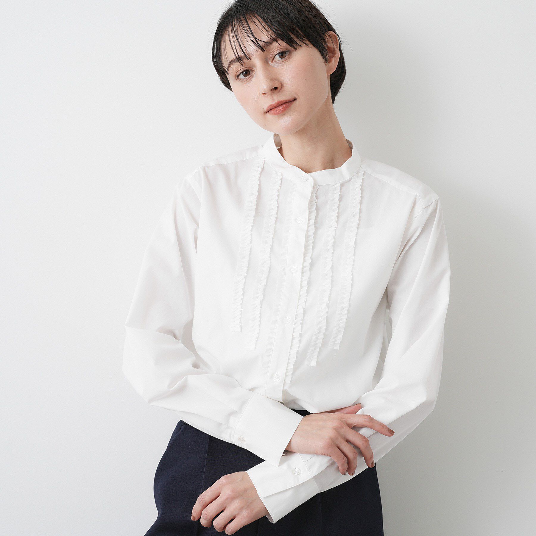 Dessin「【入卒／セレモニー／洗える】フロントフリルネックブラウス」|シャツ・ブラウス|