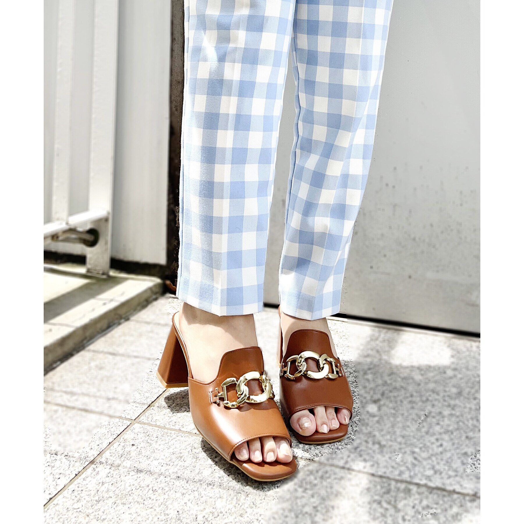 ESPERANZA「チェーン付きブロックヒールミュールサンダル」|サンダル|