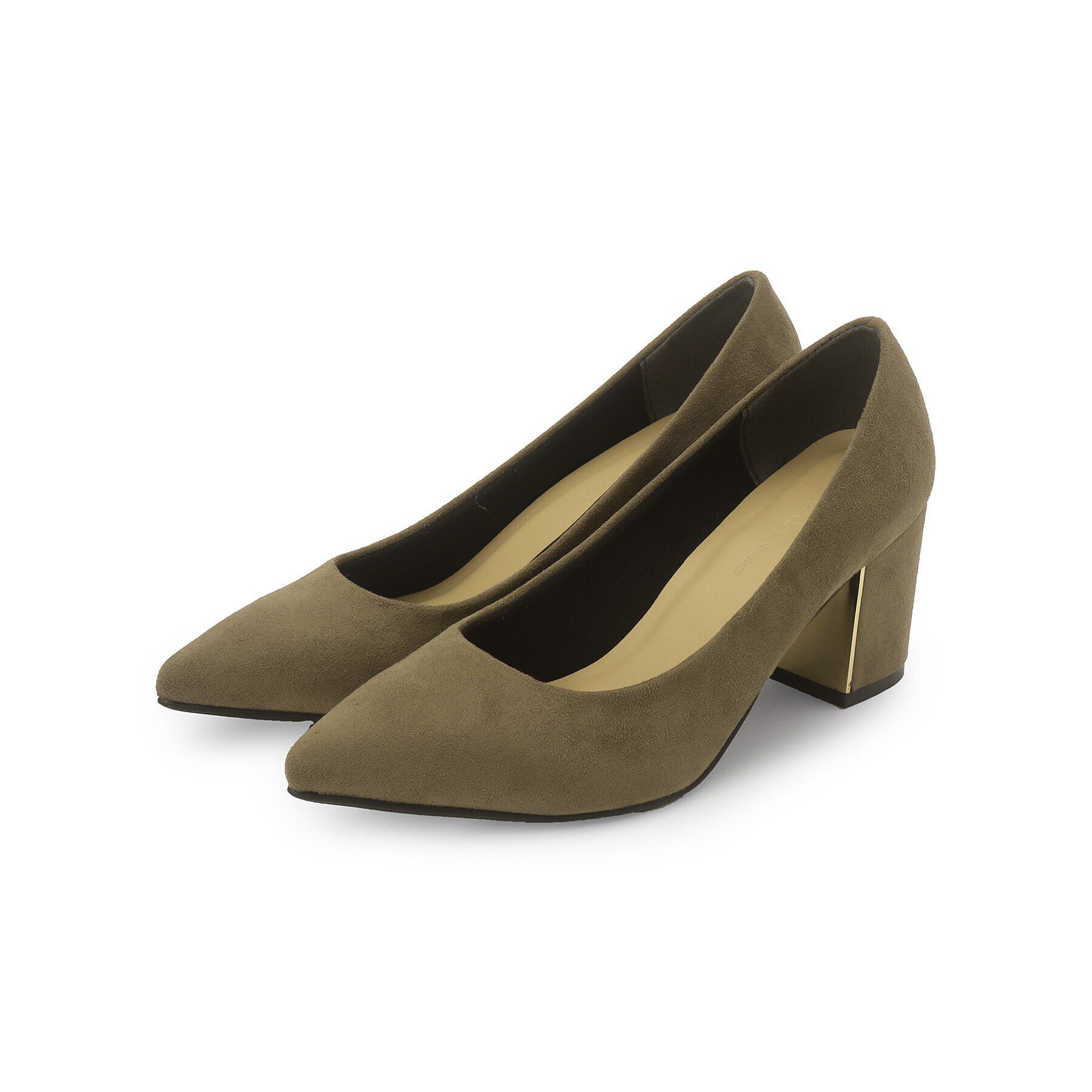 ESPERANZA「ゴールドプレート付きブロックヒールポインテッドトゥパンプス【ESPERANZA＿blanca】」|パンプス|