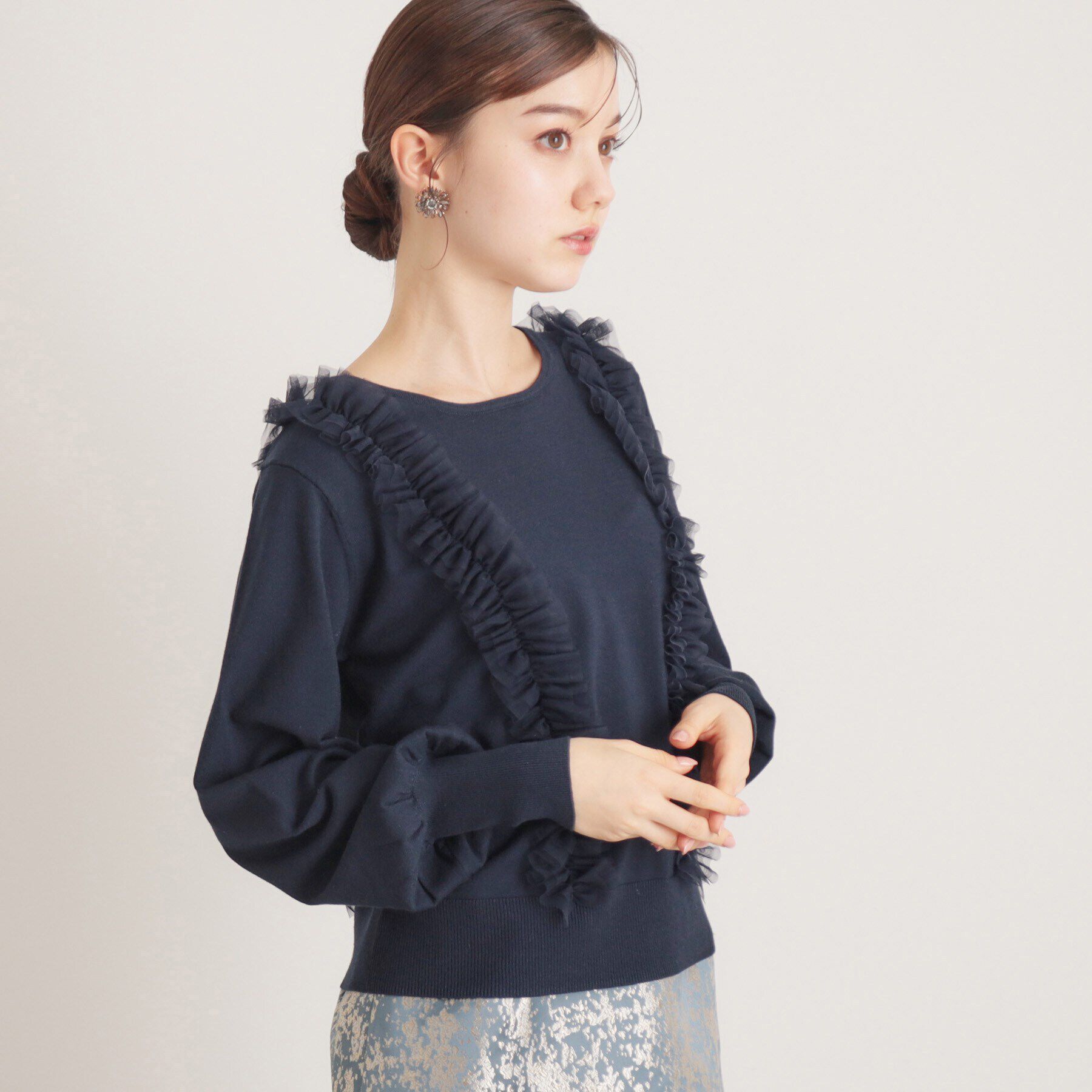 SunaUna「【トレンド/大人フェミニン】前後チュールニット」|ニット・セーター|ネイビー(094)