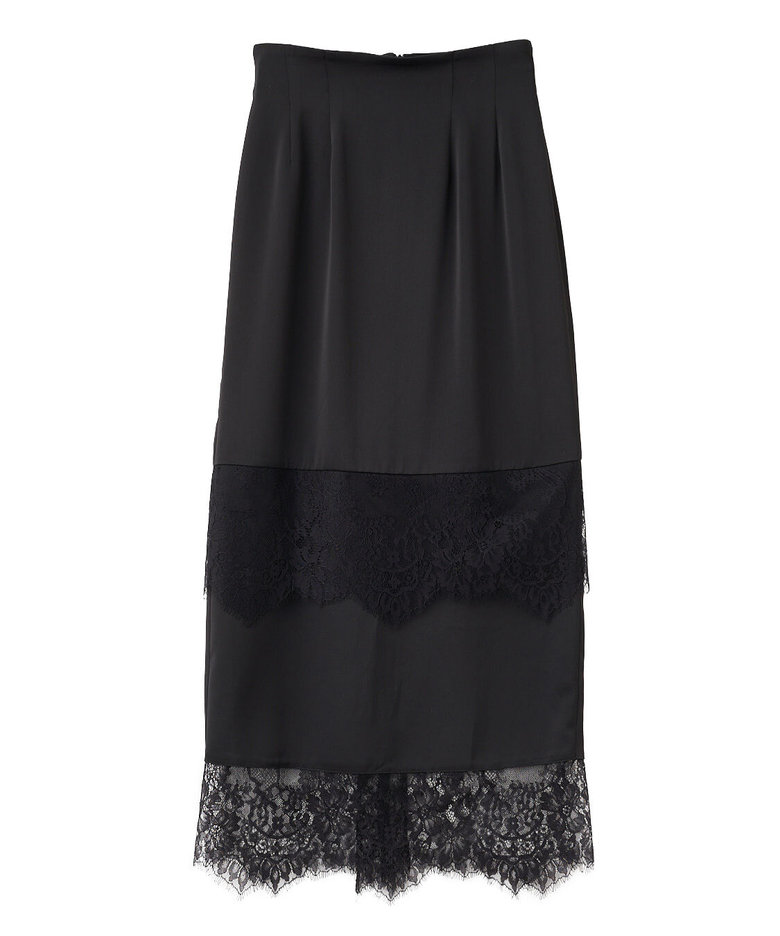 COCO DEAL「レーストリムサテンナロースカート」|スカート|ブラック