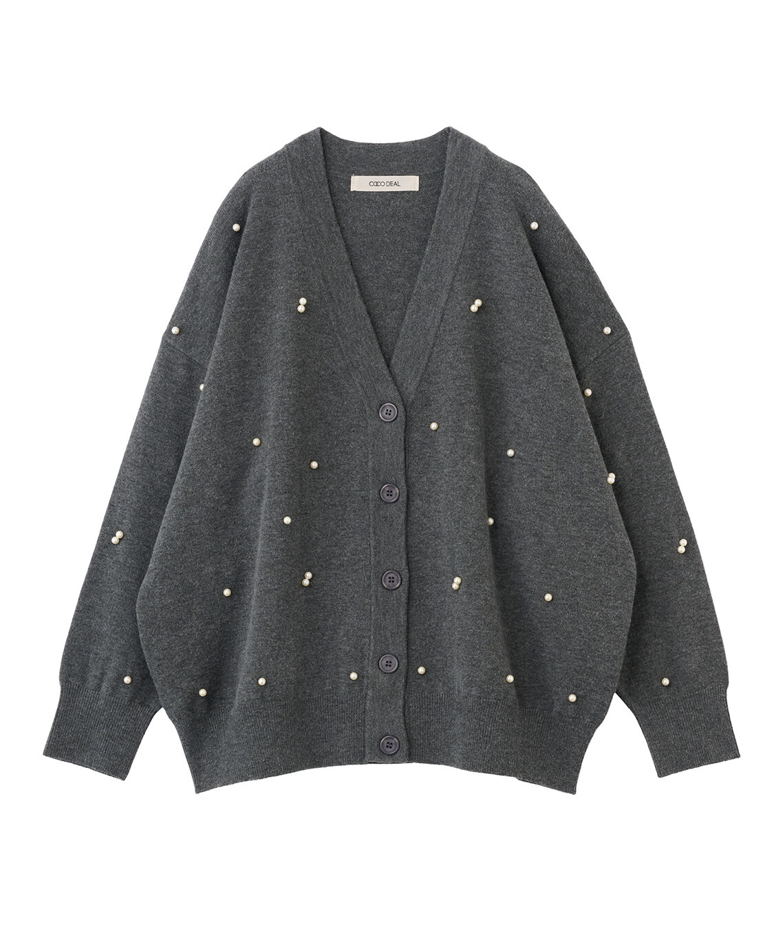 COCO DEAL「パールニットカーディガン」|ニット・セーター|杢グレー