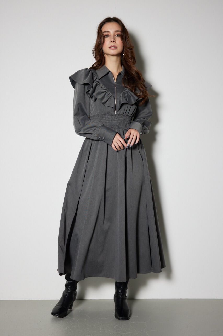 rienda「フロントZIPシャツ ワンピース」|ワンピース|GRY
