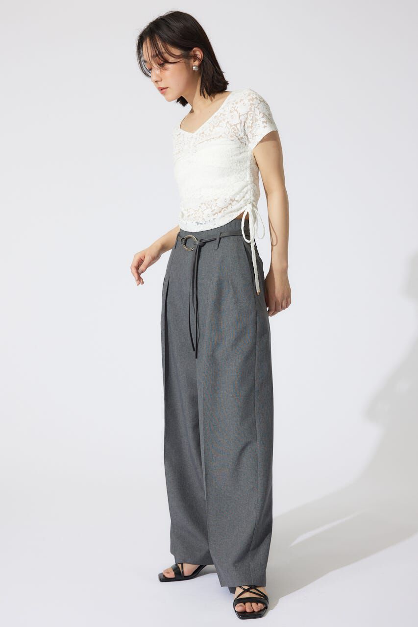 rienda「バストギャザーデザインレースカットトップス」|Tシャツ・カットソー|