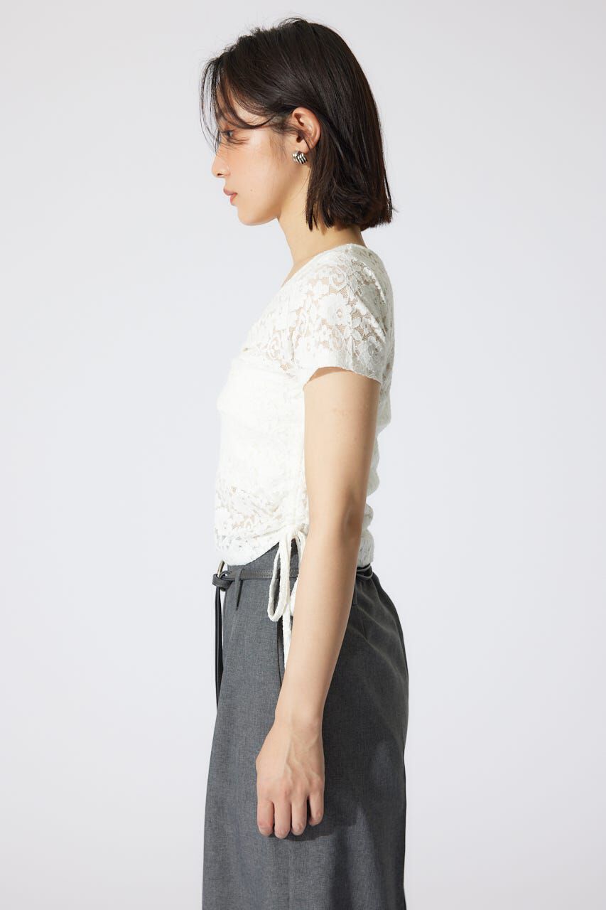 rienda「バストギャザーデザインレースカットトップス」|Tシャツ・カットソー|