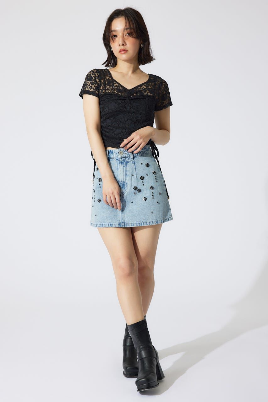 rienda「バストギャザーデザインレースカットトップス」|Tシャツ・カットソー|