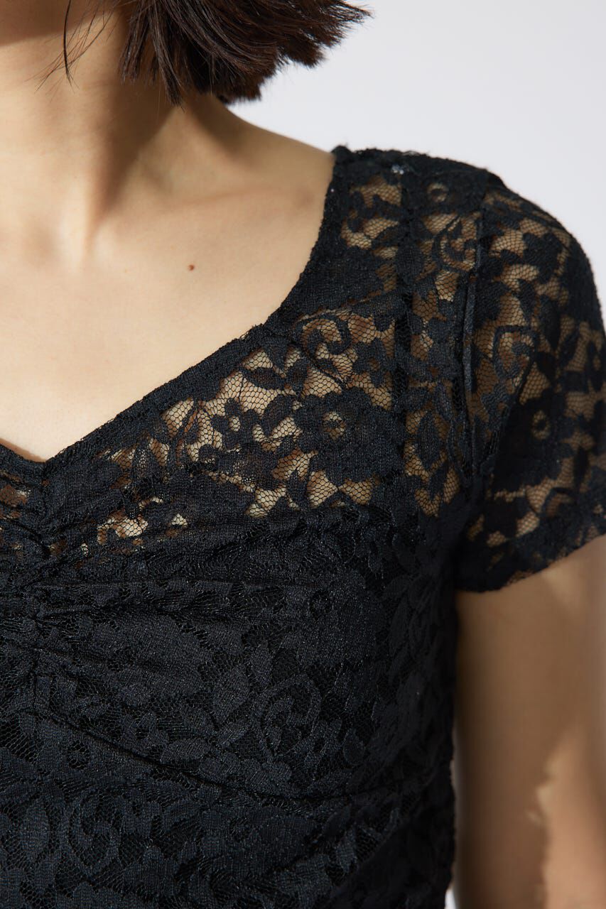 rienda「バストギャザーデザインレースカットトップス」|Tシャツ・カットソー|