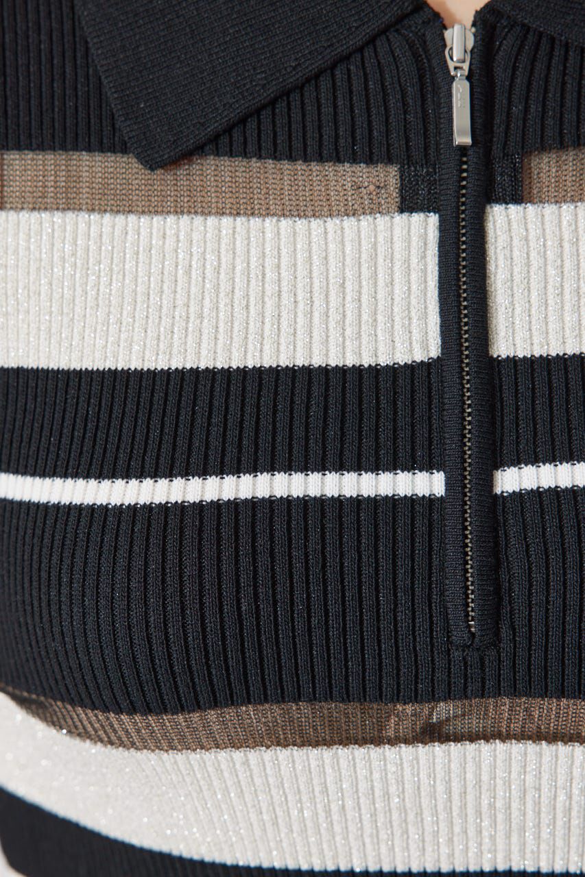 rienda「ハーフジップフリルショルダーニットトップス」|ニット・セーター|