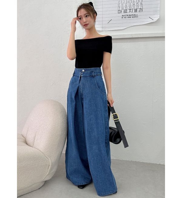 dazzlin「センターパーツホックワイドパンツ」|デニム|