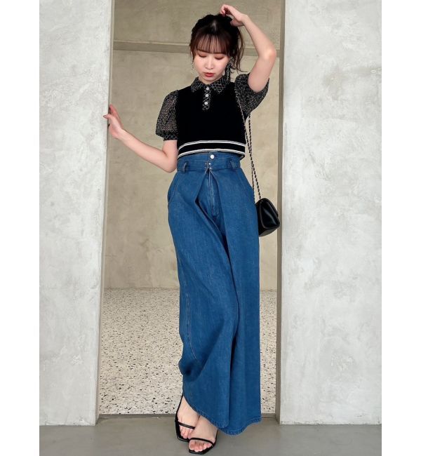 dazzlin「センターパーツホックワイドパンツ」|デニム|