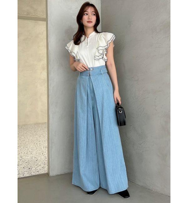 dazzlin「センターパーツホックワイドパンツ」|デニム|