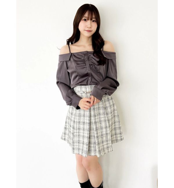 dazzlin「【久間田琳加コラボ】サテンオフショルシャツ」|シャツ・ブラウス|