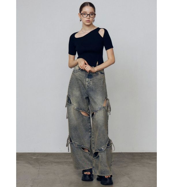 EMODA「カットアウトルーズジーンズ」|デニム|