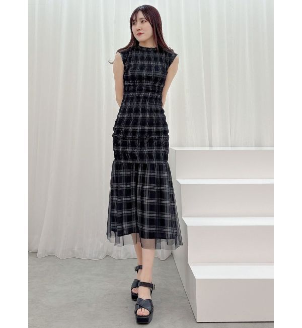 MERCURYDUO「シアーチェックシャーリングマーメイドワンピース」|ワンピース|