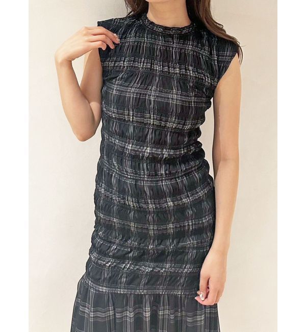 MERCURYDUO「シアーチェックシャーリングマーメイドワンピース」|ワンピース|