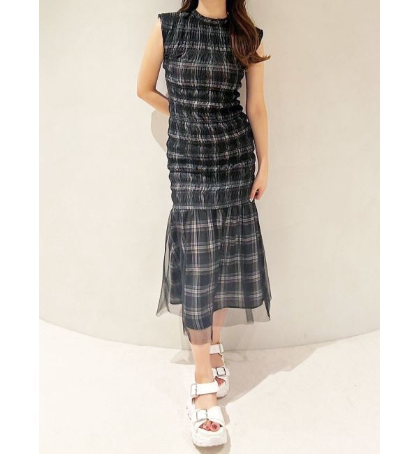 MERCURYDUO「シアーチェックシャーリングマーメイドワンピース」|ワンピース|