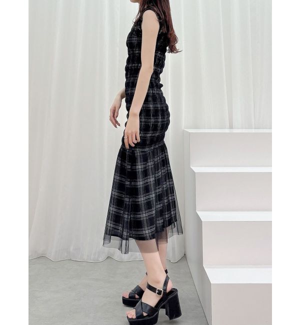 MERCURYDUO「シアーチェックシャーリングマーメイドワンピース」|ワンピース|