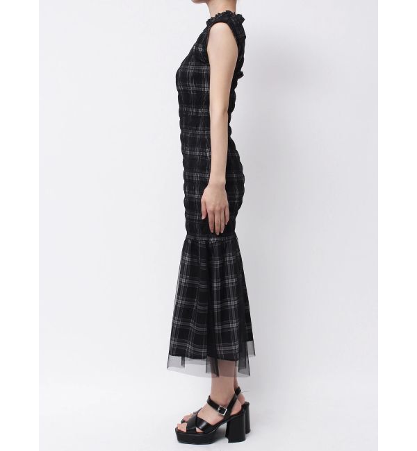 MERCURYDUO「シアーチェックシャーリングマーメイドワンピース」|ワンピース|