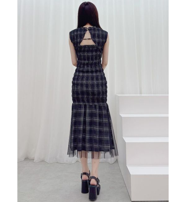 MERCURYDUO「シアーチェックシャーリングマーメイドワンピース」|ワンピース|