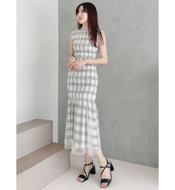 MERCURYDUO「シアーチェックシャーリングマーメイドワンピース」|ワンピース|