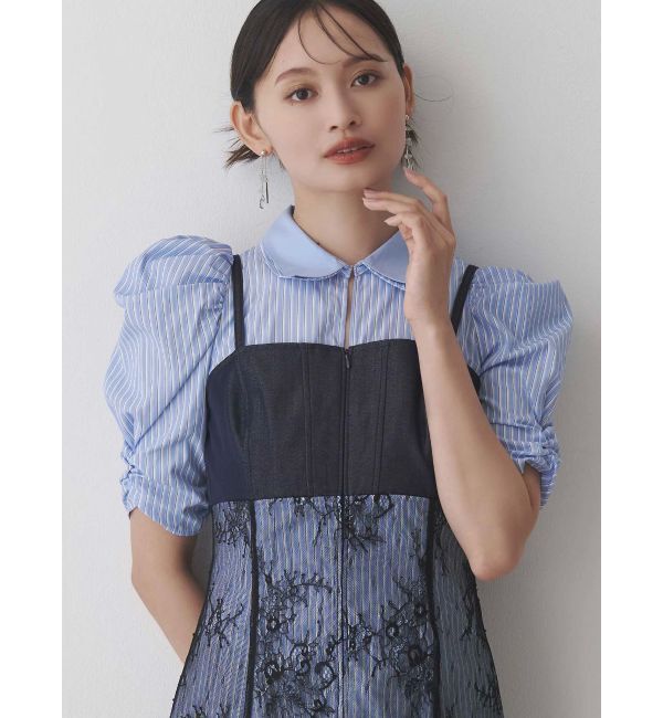 MERCURYDUO「ダブルカラービスチェドッキングパワショルシャツワンピース」|ワンピース|