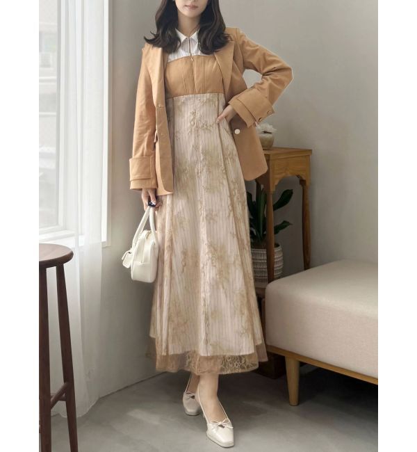 MERCURYDUO「ダブルカラービスチェドッキングパワショルシャツワンピース」|ワンピース|