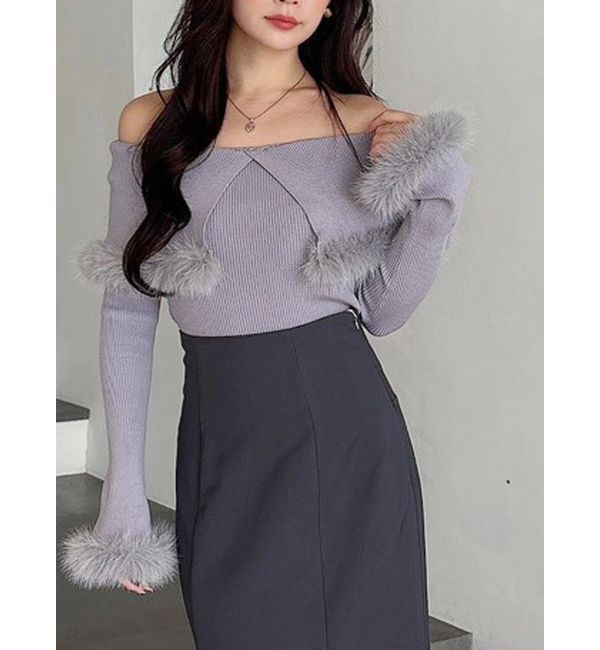 MERCURYDUO「【WEB限定カラーあり】フェイクファートリミングニット」|ニット・セーター|