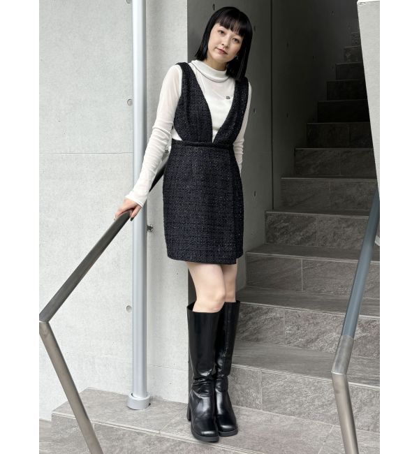 MURUA「ハイウエストツイードジャンパースカート」|ワンピース|