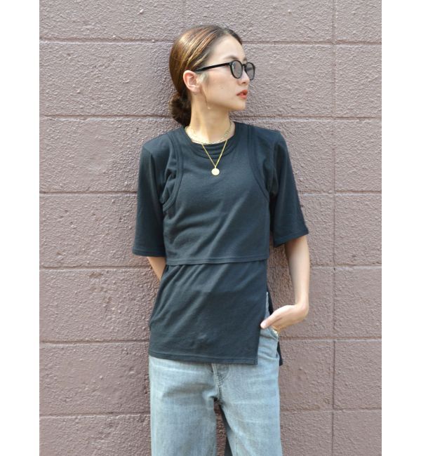 Ungrid「アメスリタンクレイヤードTee」|Tシャツ・カットソー|ブラック