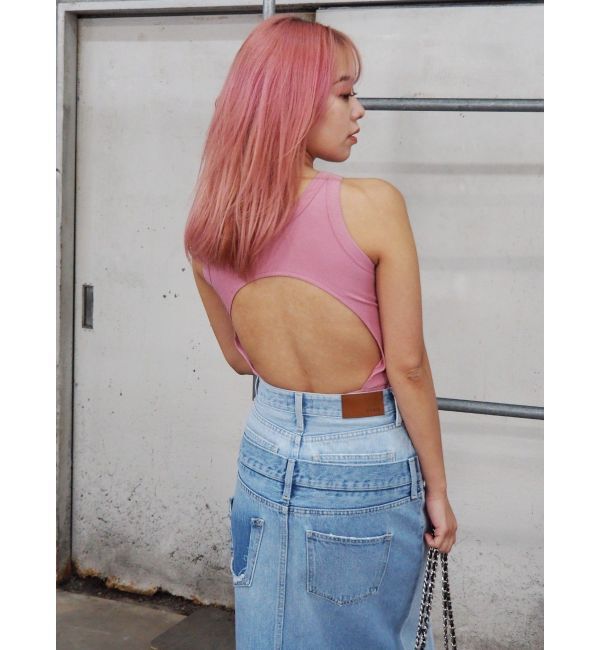 EVRIS「バックオープンボディースーツ」|タンクトップ|