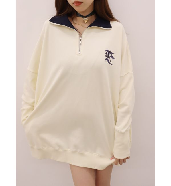 EVRIS「ハーフジップスウェットミニワンピース」|ワンピース|ホワイト