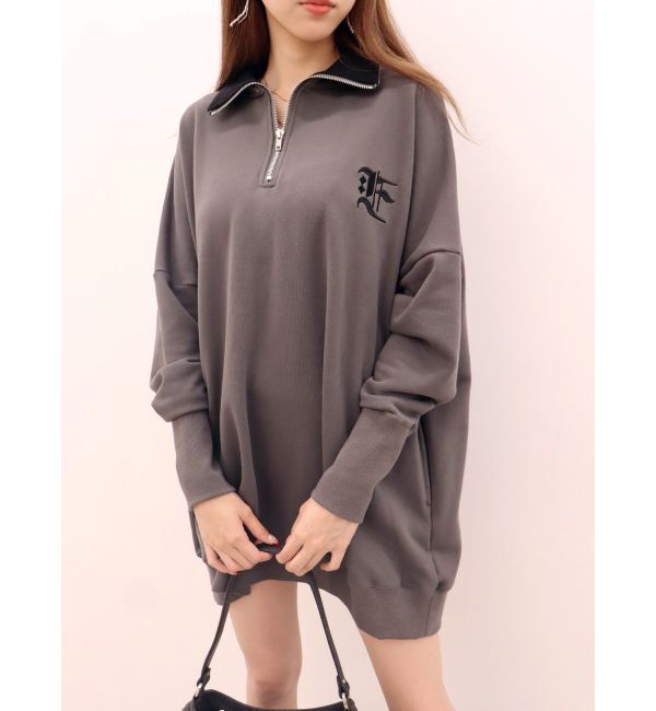 EVRIS「ハーフジップスウェットミニワンピース」|ワンピース|グレー