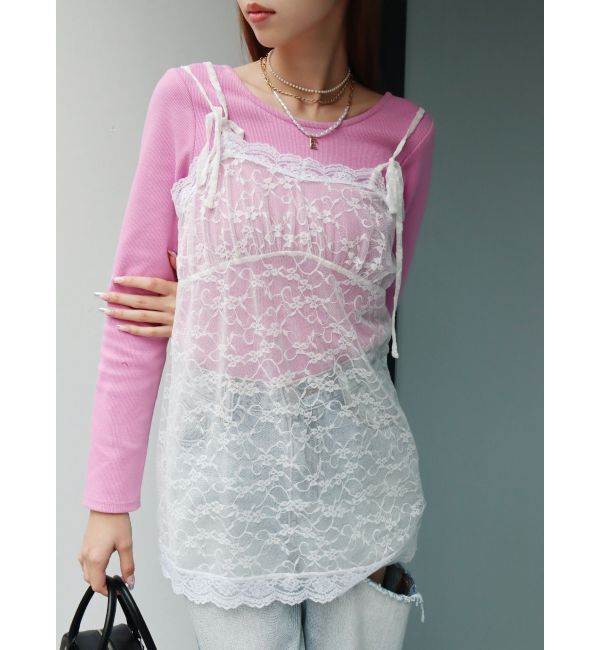 EVRIS「リボンキャミレースチュニック」|キャミソール|