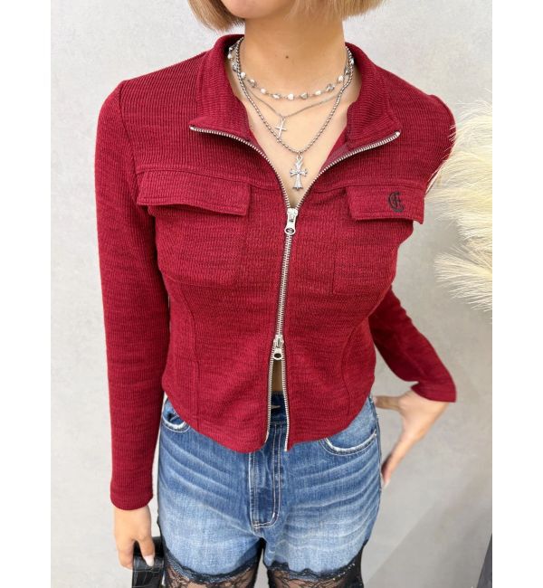 EVRIS「ワンポイントフロントジップポケットリブトップス」|Tシャツ・カットソー|