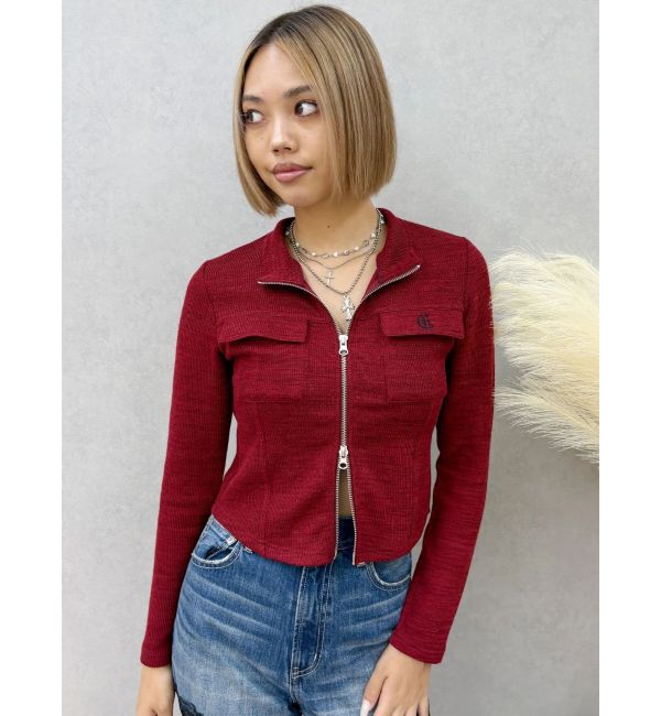 EVRIS「ワンポイントフロントジップポケットリブトップス」|Tシャツ・カットソー|