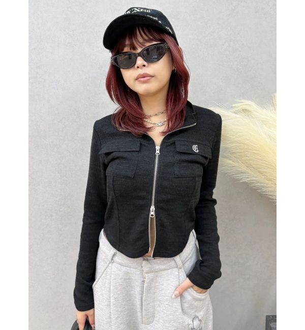 EVRIS「ワンポイントフロントジップポケットリブトップス」|Tシャツ・カットソー|