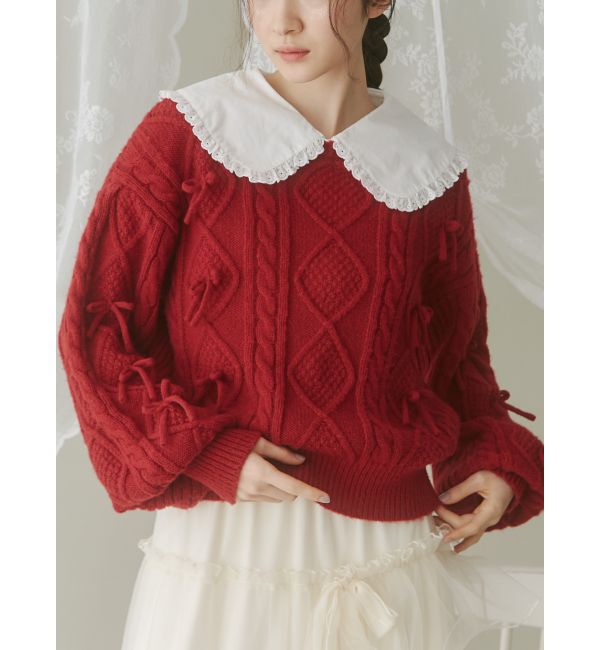 merry jenny「リボンたくさんニットプルオーバー」|ニット・セーター|レッド