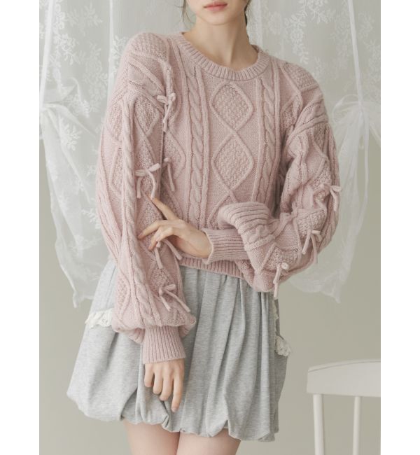 merry jenny「リボンたくさんニットプルオーバー」|ニット・セーター|ピンク