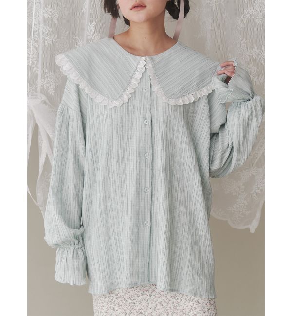 merry jenny「フリルカラーブラウス」|シャツ・ブラウス|グリーン