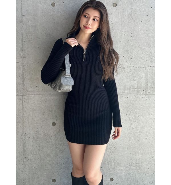 GYDA「ハーフZIPリブニットワンピース」|ワンピース|