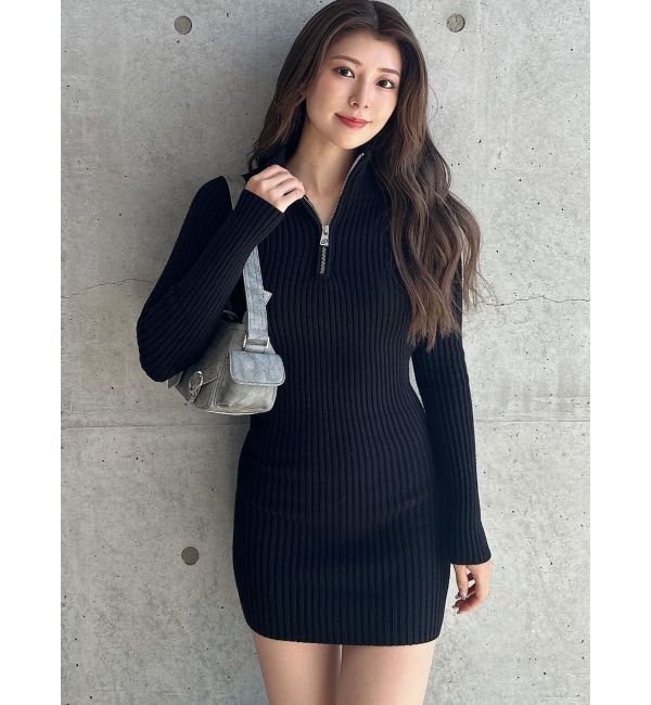 GYDA「ハーフZIPリブニットワンピース」|ワンピース|