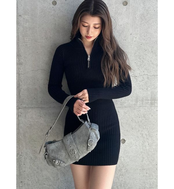 GYDA「ハーフZIPリブニットワンピース」|ワンピース|