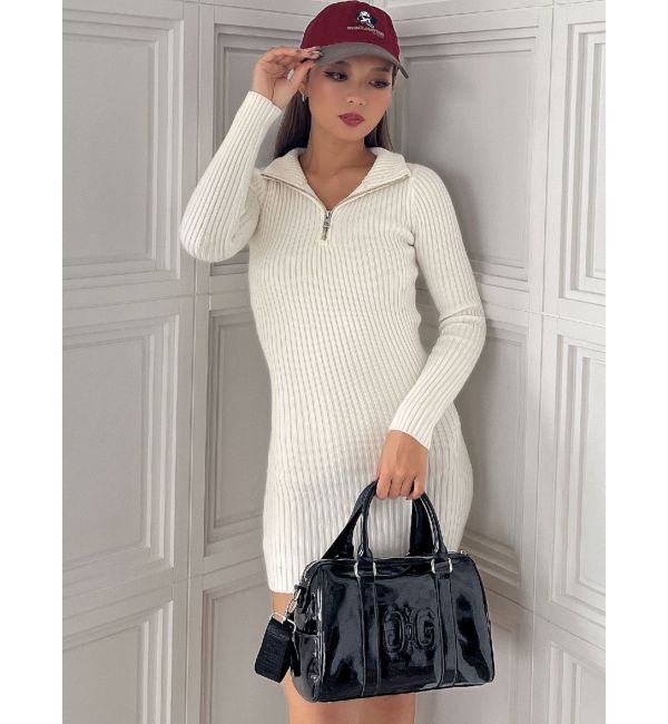 GYDA「ハーフZIPリブニットワンピース」|ワンピース|