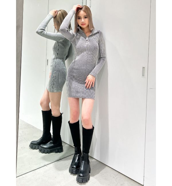 GYDA「ハーフZIPリブニットワンピース」|ワンピース|