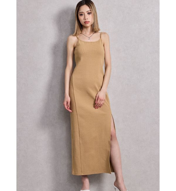 GYDA「SIDE スリットテレコキャミロングワンピース」|ワンピース|ベージュ